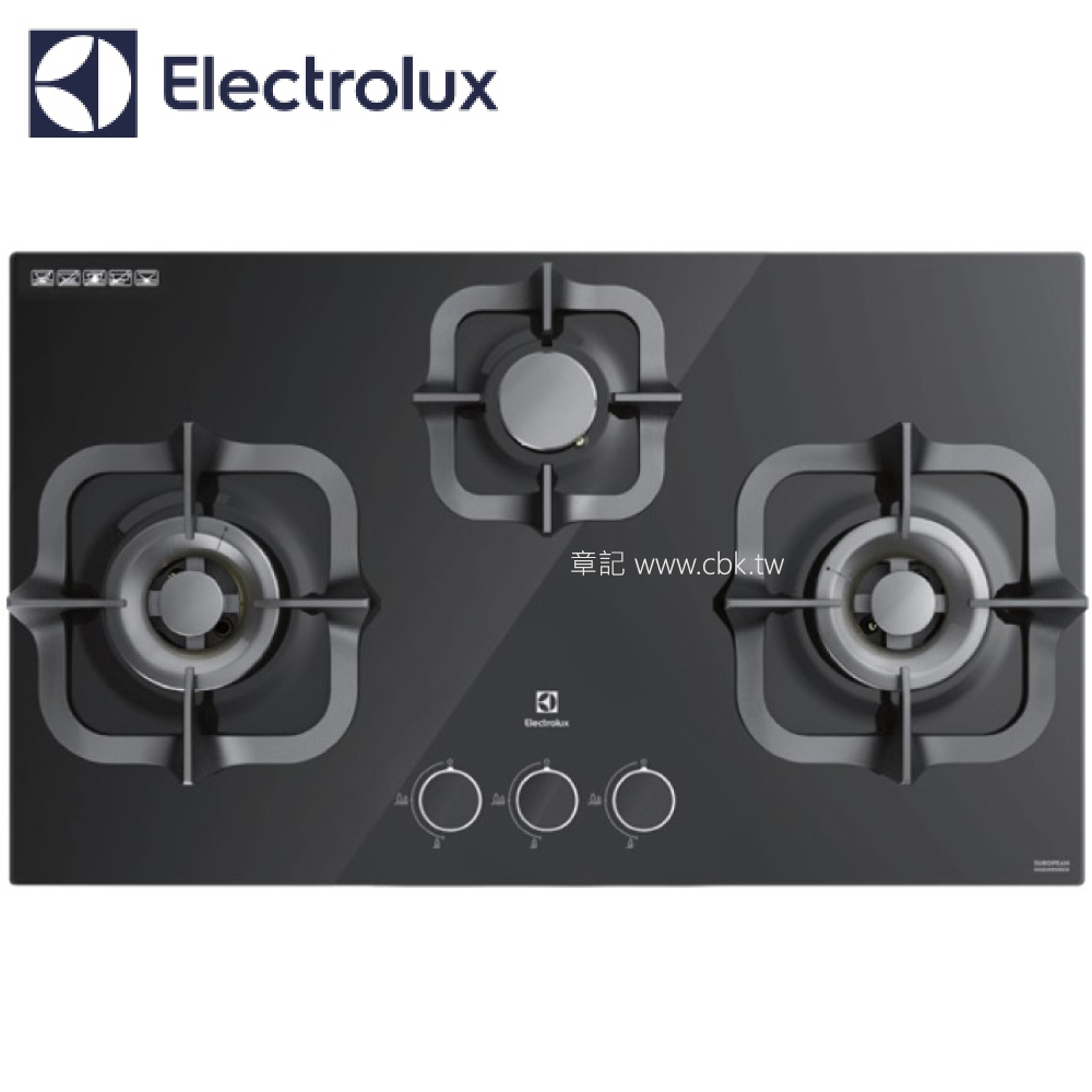 瑞典Electrolux伊萊克斯玻璃三口瓦斯爐 EGT9239CK 【全省免運費宅配到府】 