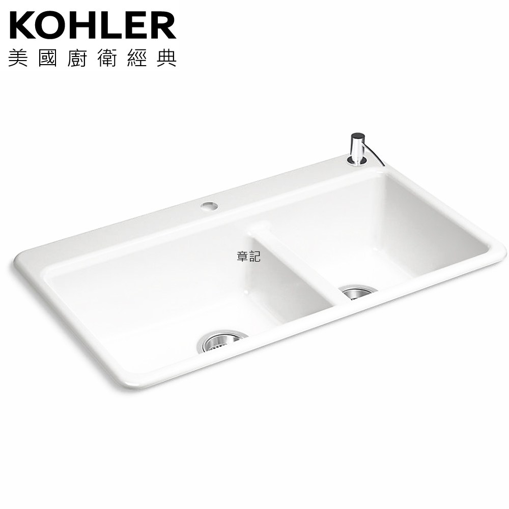 KOHLER Riverby 上嵌半嵌鑄鐵水槽(84x50cm) K-8669T-2SD-FF