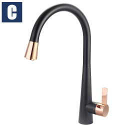 CBK下拉伸縮式廚房龍頭(工業黑.玫瑰金) CBK-S50013D-MBR