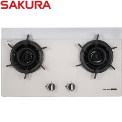 櫻花牌(SAKURA)二口雙炫火玻璃檯面爐(奶油杏) G2922BGC